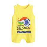 Modern Tricolour Republic Day Personalised Baby Romper Suit - PASTEL YELLOW - 0 - 5 Months Old (Chest 18")