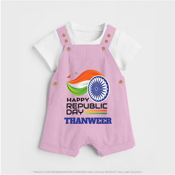 Modern Tricolour Republic Day Personalised Kid Dungaree - BABY PINK - 0 - 5 Months Old (Chest 18")