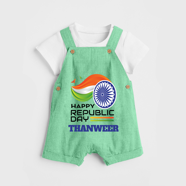 Modern Tricolour Republic Day Personalised Kid Dungaree - GREEN - 0 - 5 Months Old (Chest 18")