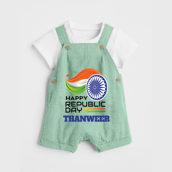 Modern Tricolour Republic Day Personalised Kid Dungaree - MINT GREEN - 0 - 5 Months Old (Chest 18")