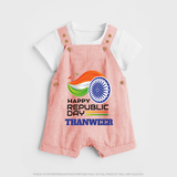 Modern Tricolour Republic Day Personalised Kid Dungaree - PEACH - 0 - 5 Months Old (Chest 18")