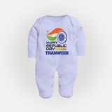 Modern Tricolour Republic Day Personalised Baby Fullbody Suit - BABY BLUE - New Born (Chest 7.5")