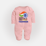Modern Tricolour Republic Day Personalised Baby Fullbody Suit - BABY PINK - New Born (Chest 7.5")
