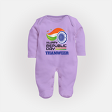 Modern Tricolour Republic Day Personalised Baby Fullbody Suit - LILAC - New Born (Chest 7.5")
