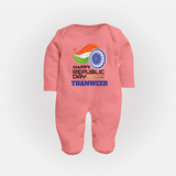 Modern Tricolour Republic Day Personalised Baby Fullbody Suit - PEACH - New Born (Chest 7.5")