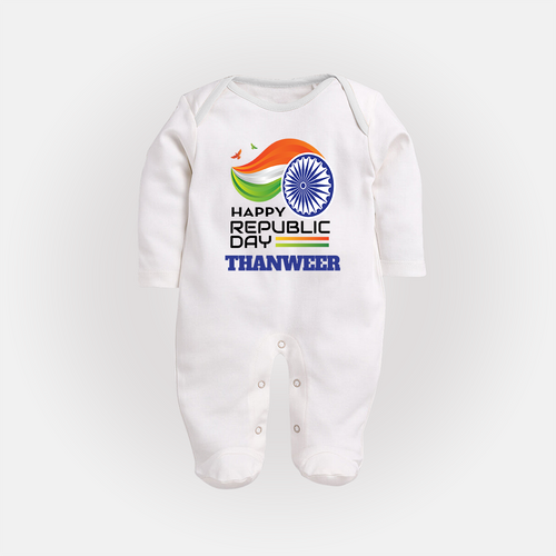 Modern Tricolour Republic Day Personalised Baby Fullbody Suit