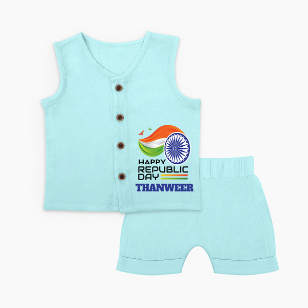 Modern Tricolour Republic Day Personalised Kid Jabla Set - BABY BLUE - 0 - 3 Months Old (Chest 9.8")