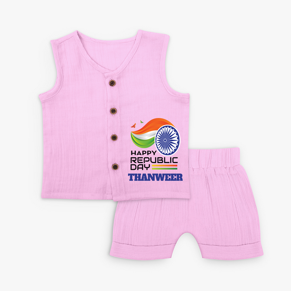 Modern Tricolour Republic Day Personalised Kid Jabla Set - BABY PINK - 0 - 3 Months Old (Chest 9.8")