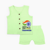 Modern Tricolour Republic Day Personalised Kid Jabla Set - PASTEL GREEN - 0 - 3 Months Old (Chest 9.8")