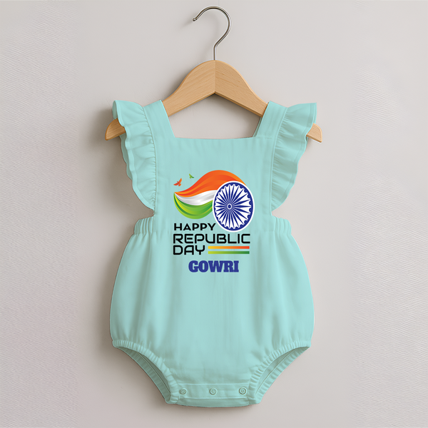 Modern Tricolour Republic Day Personalised   Romper Frock - MINT GREEN - 0 - 3 Months Old (Chest 19")