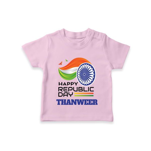 Modern Tricolour Republic Day Personalised Kid T-Shirt - BABY PINK - 0-5 Months Old (Chest 17")