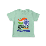 Modern Tricolour Republic Day Personalised Kid T-Shirt - MINT GREEN - 0-5 Months Old (Chest 17")
