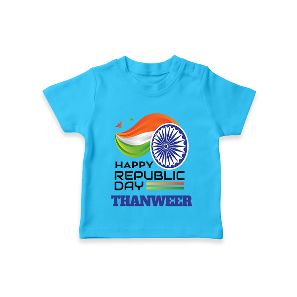 Modern Tricolour Republic Day Personalised Kid T-Shirt - SKY BLUE - 0-5 Months Old (Chest 17")