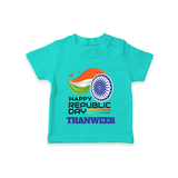 Modern Tricolour Republic Day Personalised Kid T-Shirt - TEAL - 0-5 Months Old (Chest 17")