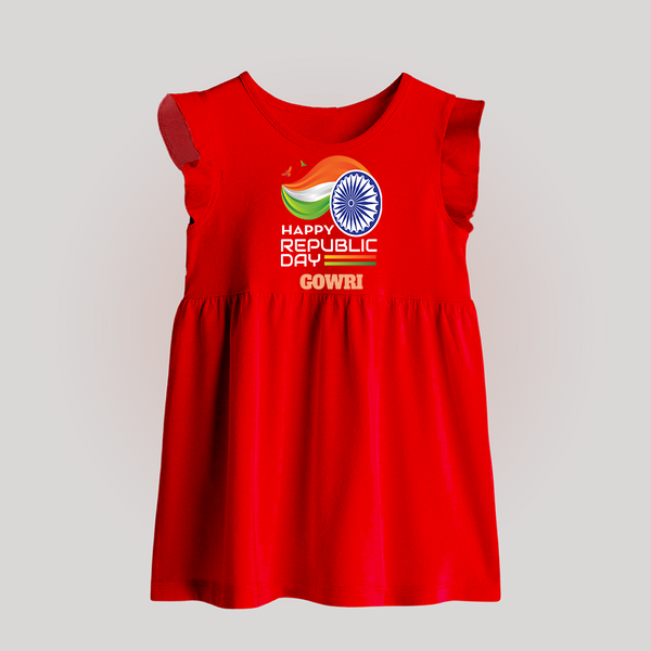 Modern Tricolour Republic Day Personalised   Baby Frock - RED - 0 - 3 Months Old (Chest 17")