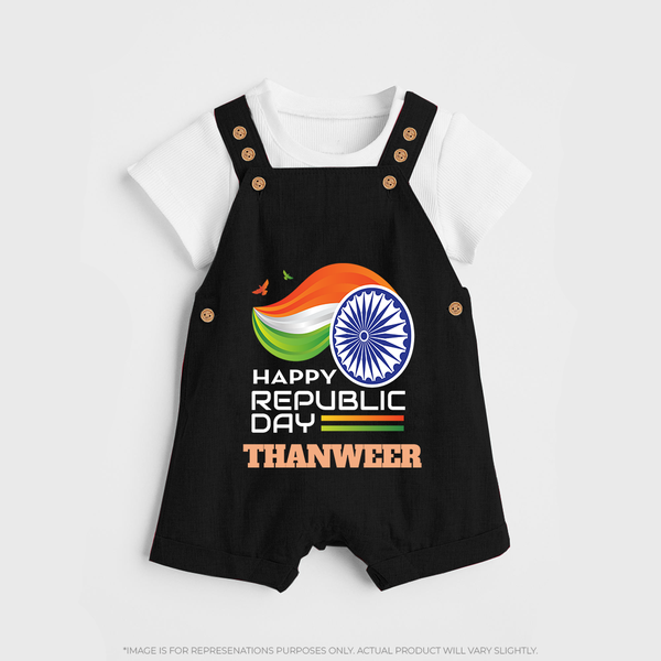 Modern Tricolour Republic Day Personalised Kid Dungaree - BLACK - 0 - 5 Months Old (Chest 18")
