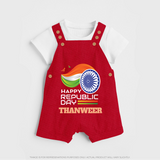 Modern Tricolour Republic Day Personalised Kid Dungaree - RED - 0 - 5 Months Old (Chest 18")