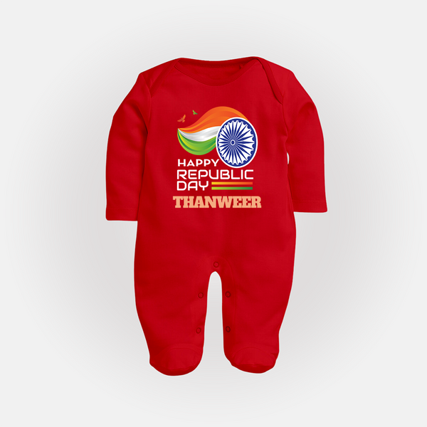 Modern Tricolour Republic Day Personalised Baby Fullbody Suit - RED - New Born (Chest 7.5")