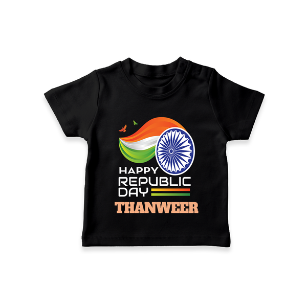 Modern Tricolour Republic Day Personalised Kid T-Shirt - BLACK - 0-5 Months Old (Chest 17")