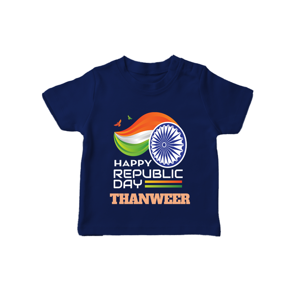 Modern Tricolour Republic Day Personalised Kid T-Shirt - NAVY BLUE - 0-5 Months Old (Chest 17")
