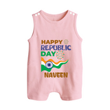 Happy Republic Day Personalised Baby Romper Suit - BABY PINK - 0 - 5 Months Old (Chest 18")
