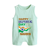 Happy Republic Day Personalised Baby Romper Suit - MINT GREEN - 0 - 5 Months Old (Chest 18")