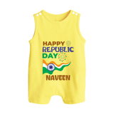 Happy Republic Day Personalised Baby Romper Suit - PASTEL YELLOW - 0 - 5 Months Old (Chest 18")