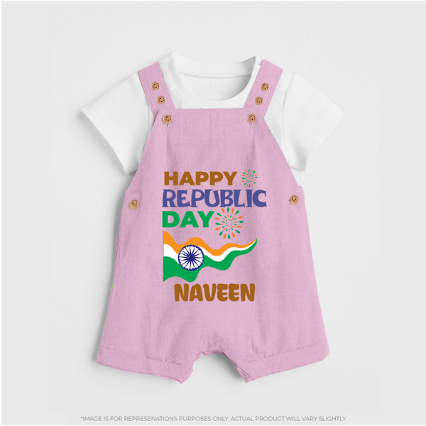 Happy Republic Day Personalised Kid Dungaree - BABY PINK - 0 - 5 Months Old (Chest 18")