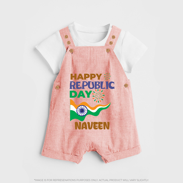 Happy Republic Day Personalised Kid Dungaree - PEACH - 0 - 5 Months Old (Chest 18")