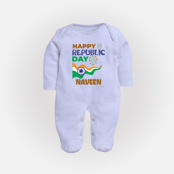 Happy Republic Day Personalised Baby Fullbody Suit - BABY BLUE - New Born (Chest 7.5")