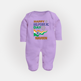 Happy Republic Day Personalised Baby Fullbody Suit - LILAC - New Born (Chest 7.5")