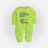 Happy Republic Day Personalised Baby Fullbody Suit - LIME GREEN - New Born (Chest 7.5")
