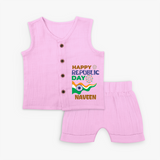Happy Republic Day Personalised Kid Jabla Set - BABY PINK - 0 - 3 Months Old (Chest 9.8")