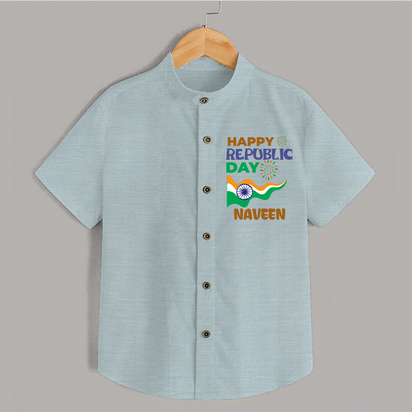 Happy Republic Day Personalised Kid Shirt - ARCTIC BLUE - 0 - 6 Months Old (Chest 23")