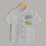Happy Republic Day Personalised Kid Shirt - GREY - 0 - 6 Months Old (Chest 23")