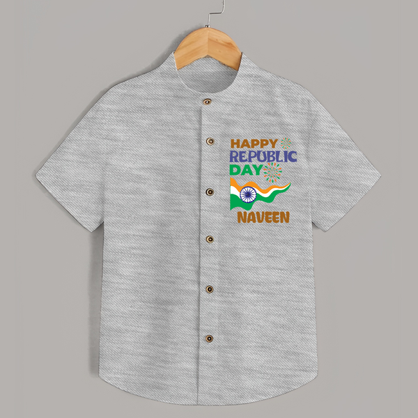 Happy Republic Day Personalised Kid Shirt - GREY - 0 - 6 Months Old (Chest 23")