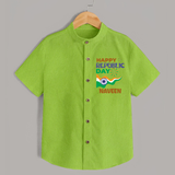 Happy Republic Day Personalised Kid Shirt - LIME GREEN - 0 - 6 Months Old (Chest 23")