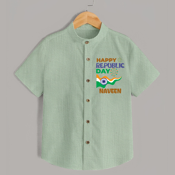 Happy Republic Day Personalised Kid Shirt - MINT GREEN - 0 - 6 Months Old (Chest 23")