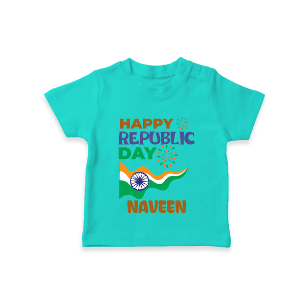 Happy Republic Day Personalised Kid T-Shirt - TEAL - 0-5 Months Old (Chest 17")
