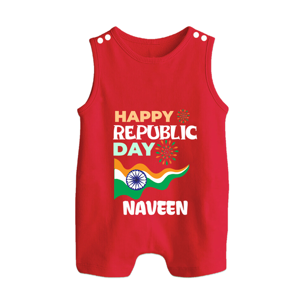 Happy Republic Day Personalised Baby Romper Suit - RED - 0 - 5 Months Old (Chest 18")
