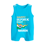 Happy Republic Day Personalised Baby Romper Suit - SKY BLUE - 0 - 5 Months Old (Chest 18")