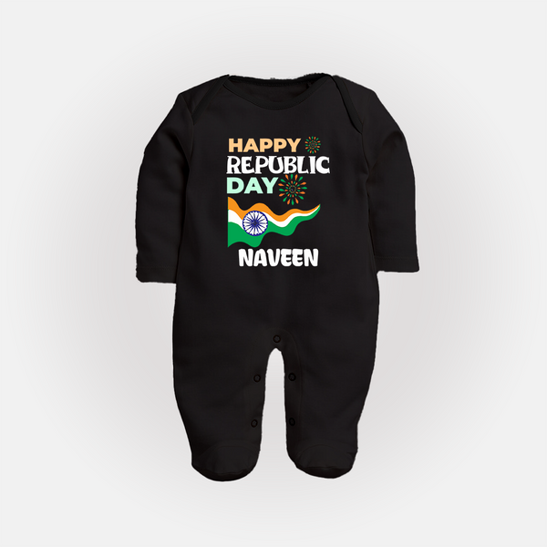 Happy Republic Day Personalised Baby Fullbody Suit - BLACK - New Born (Chest 7.5")