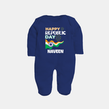 Happy Republic Day Personalised Baby Fullbody Suit - NAVY BLUE - New Born (Chest 7.5")