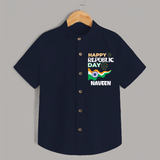 Happy Republic Day Personalised Kid Shirt - NAVY BLUE - 0 - 6 Months Old (Chest 23")