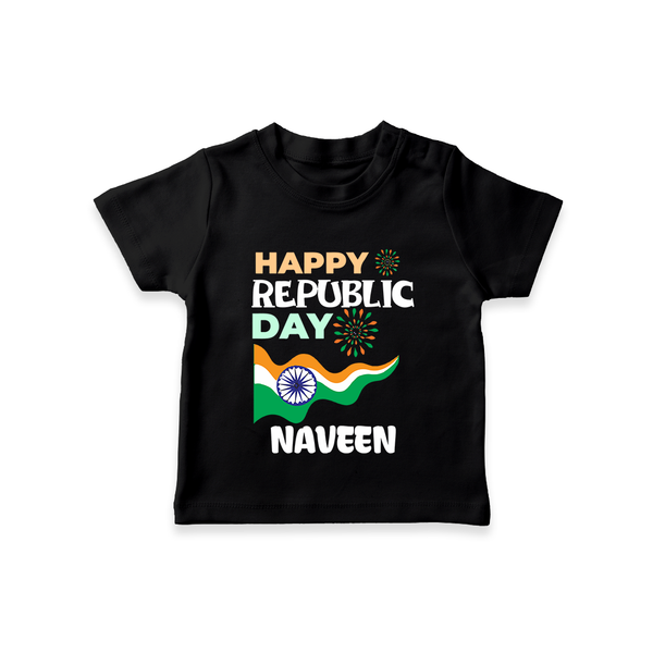 Happy Republic Day Personalised Kid T-Shirt - BLACK - 0-5 Months Old (Chest 17")