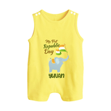 My First Republic Day Elephant Baby Romper Suit with Name - PASTEL YELLOW - 0 - 5 Months Old (Chest 18")