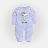 My First Republic Day Elephant Baby Fullbody Suit with Name - BABY BLUE - New Born (Chest 7.5")