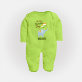 My First Republic Day Elephant Baby Fullbody Suit with Name - LIME GREEN - New Born (Chest 7.5")