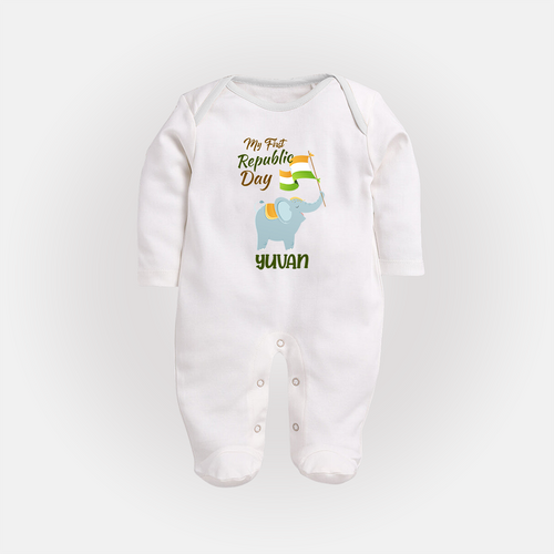 My First Republic Day Elephant Baby Fullbody Suit with Name