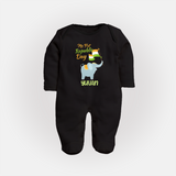 My First Republic Day Elephant Baby Fullbody Suit with Name - BLACK - New Born (Chest 7.5")